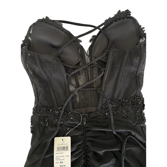 Windsor Millie Satin Sequin Lace-Up Mini Homecoming Formal Black Dress XS NEW - Picture 9 of 11